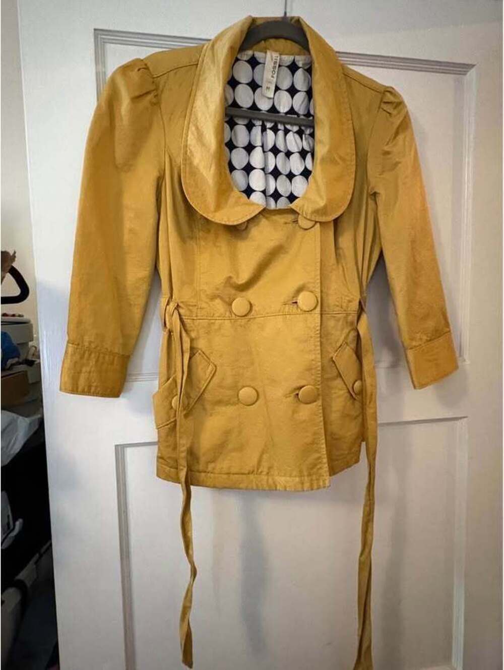 Fossil Mustard Yellow Mini Trench Coat 3/4 sleeves